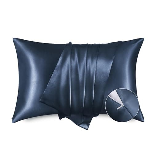 Bedsure Satin Pillowcase with Zipper, Similar to Silk Pillow Cases 2 Pack, Satin King Size Pillow Cases, Silky & Soft Pillow Covers for Hair and Skin, Gifts for Women Men, Blue, 20x36 Inches