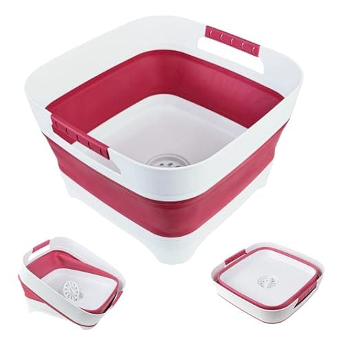 GIMWA 2.6 Gal(10L) Collapsible Camping Sink, Magenta Space-Saving Collapsible Dish Basin with Drain Plug for bottle washing, Collapsible Bucket for RV Essentials and Foot Soaking