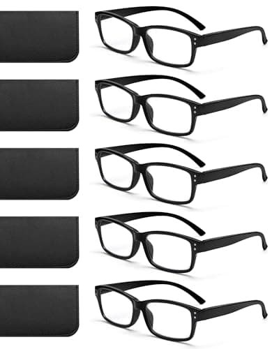 JOLISU Reading Glasses for Men - 5 Pack Classic Readers with Spring Hinge Black Frame, Blue Light Blocking Computer Glasses（1.5）