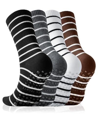 iesunny Crew Socks with Grips for Wmen Non Slip Grippy Slipper Socks for Yoga Pilates Barre Workout Hospital Home Multipack