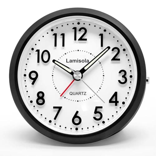 Lamisola 4 Inch Alarm Clock for Bedrooms, Small Analog Desk Clock, Black
