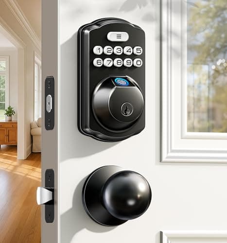 Amazon US - 33% OFF - Fingerprint Keyless Entry Door Lock with Handle and Keypad Deadbolt (Matte Black)