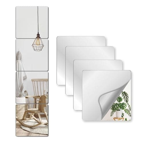 NKJVE Unbreakable Mirror Tiles Self Adhesive,Toddler Mirror for Classroom Decor, Peel and Stick On Small Mirrors for Wall Decor,Shatterproof Plastic Mirrors Stickers for Kids Decorative -8PCS 10”x10”