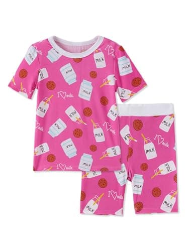 PATPAT Bamboo Viscose Pajama Sets for Toddler Boy & Girl Baby Kids, Soft Cool Short Summer Snug fit Pjs Sleepers for Birthday, Milk Dream, 4T
