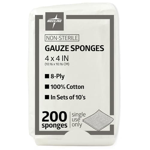 $3.69* | 200ct Medline 4" x 4" 100% Cotton 8-Ply Woven Non-Sterile Gauze Sponges at Amazon