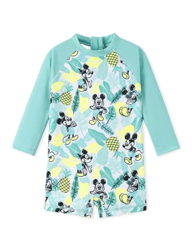 Disney Mickey Mouse Baby Boys Swimsuit Toddler Bathing Suit UPF 50+ Zipper Long Sleeves Summer Swimming Mint Green 12-18M