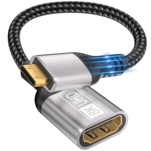 layajia 8K Mini HDMI to HDMI Adapter, 8K@60Hz/4K@120Hz Mini HDMI Male to HDMI Female Cable UHD HDR ARC HDCP, Compatible with Raspberry Pi Zero Camera TV Laptop Portable Monitor Capture