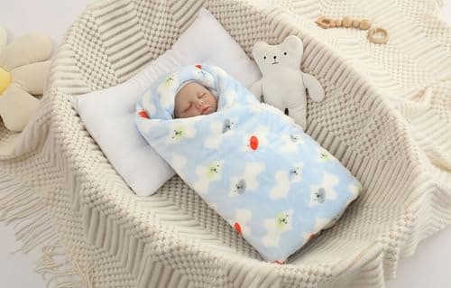 JZLPIN Flannel Baby Blanket Reversible Super Soft Blankets for Boys Girls Infant Newborn Sherpa Receiving Blankets for Crib Stroller Blue 30" x 40"