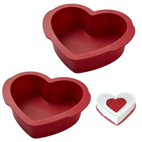 Silicone Heart Shaped Cake Pans 6 inch, NonStick Easy Release Heart Silicone Mini Cake Molds for Baking Bread, Easy Clean Brownies Pan Set for Oven, Microwave, Air Fryer and Freezer (6 Inch 2PCS)