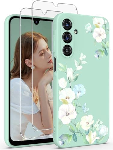 Yucenx for Samsung Galaxy A17 5G Case, Girls Women Florals Liquid Silicone Phone Case, Shockproof Anti-Scratch Soft Protection Case with 2X Screen Protectors for Galaxy A17 5G (Hibiscus)