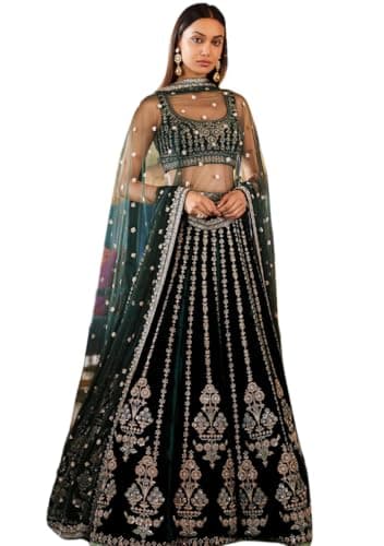 Indya Green Embroidered Georgette Lehenga Set for Wedding | Sleeveless
