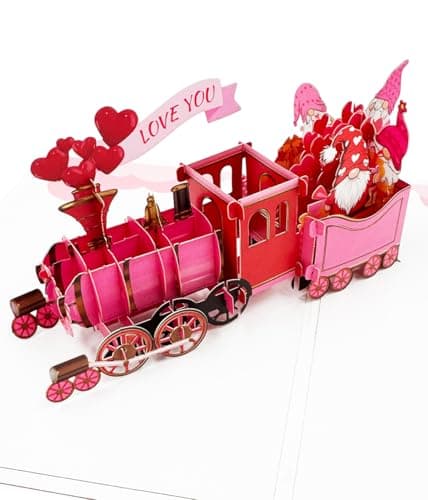 Caughttui 3D Pop Up Valentines Train Card, 3D valentine's day Gift Cards, Valentines Day Gifts