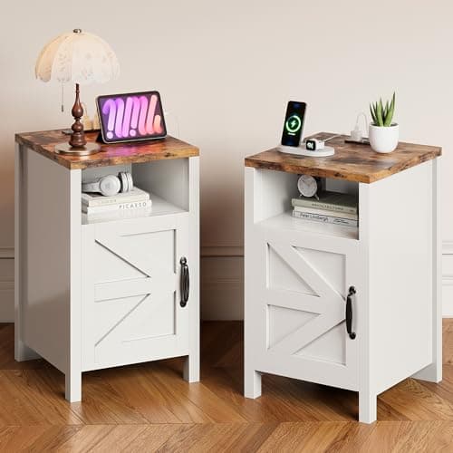 MXV Farmhouse Nightstands with...r Bedroom, Living Room (White)