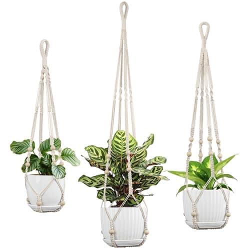 IDEEEPAN Macrame Plant Hanger - Fits 4-15 Inch Pots, 43"/35"/29" Different Sizes Set, Hanging Planter Holder for Indoor Outdoor, Cotton Rope Boho Home Decor, Ivory