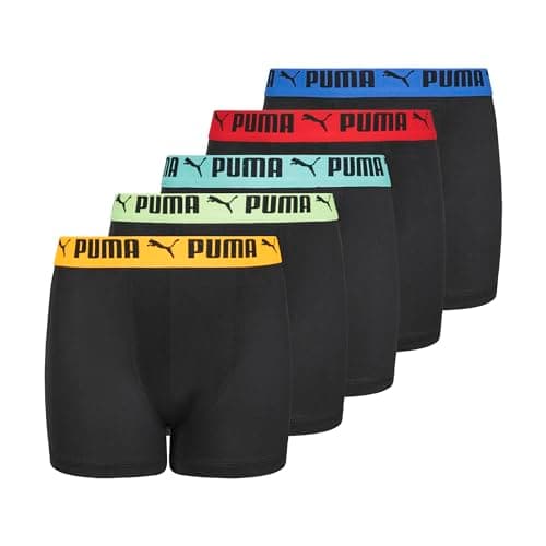 PUMA Boys' 5 Pack Performance Boxer Briefs, Black/Bright, Large
