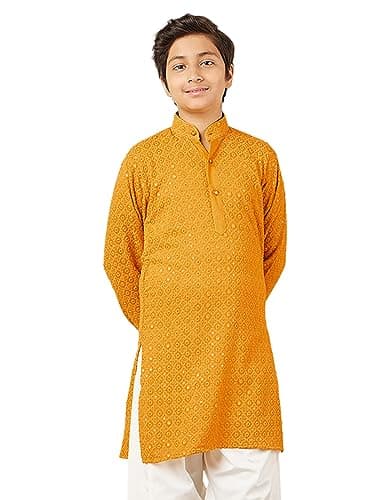 AJ DEZINES Kids Indian Ethnic Wear Chikankari Kurta For Boys|Boys Indian Outfit|Traditional Festive|Kurta For Kid Boy-Gold-6