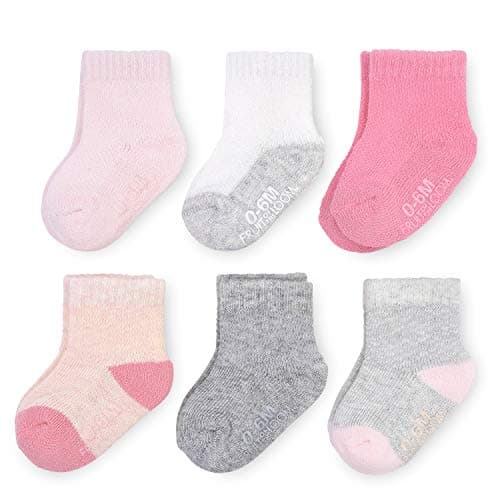 Fruit of the Loom Baby 6-Pack All Weather Crew-Length Socks, Mesh & Thermal Stretch - Unisex, Girls, Boys (0-6 Months, Pink)