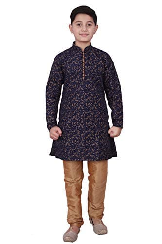 Pro-Ethic Style Developer Boy's Indian Kurta Set Traditional Clothes Silk Floral (BLUE, 7-8 Y) (S-117)