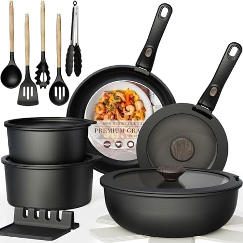 21-Piece Astercook Non Stick Pots and Pans Ceramic Kitchen Cookware Set w/ Removable Handles (Black) $59.97 + Free Shipping