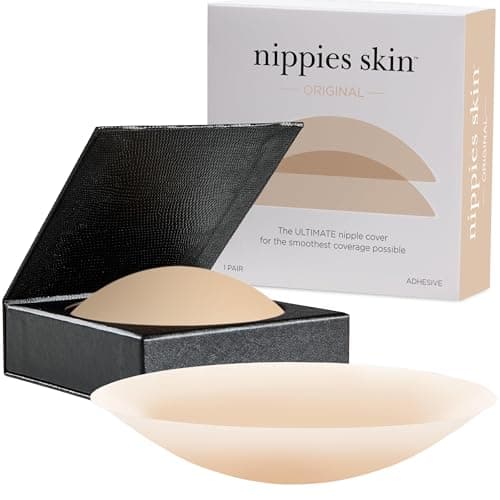 Nippies Nipple Covers for Women with Travel Case, Reusable Nipple Pasties with Skin-Safe Adhesive, Invisible Braless Solution under Clothing - Original Circle Covers, Crème, Size 1 (Fits A-C Cups)