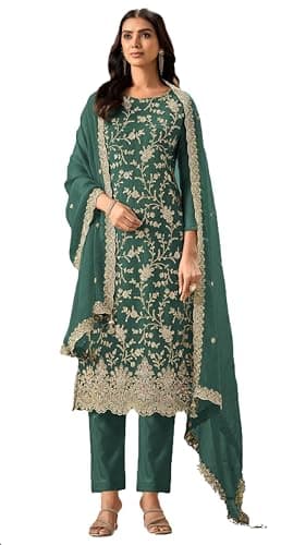 STELLACOUTURE indian pakistani salwar kameez ready to wear wedding embroidered plus size eid festival suit for women 2853-O (Green, 46)