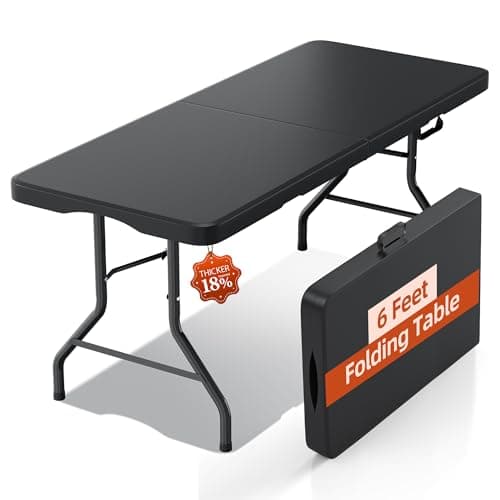 6FT Folding Table with Carryin...utdoor, Camping, Utility Black