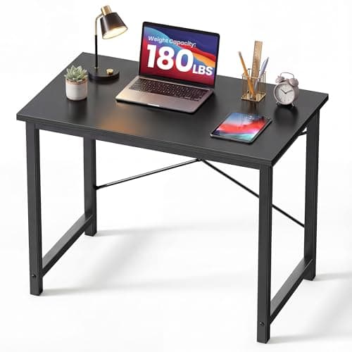 DUMOS 31 Inch Small Computer Desk for Home Office, Gaming Writing Desks for Bedroom Modern Study Work Table Simple Style Workstation with Reinforcement Structure, Black
