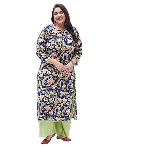Tissu Women's Plus Size Blue & Green Printed Kurta with Palazzo (T-Plus-635_Multi_6XL)