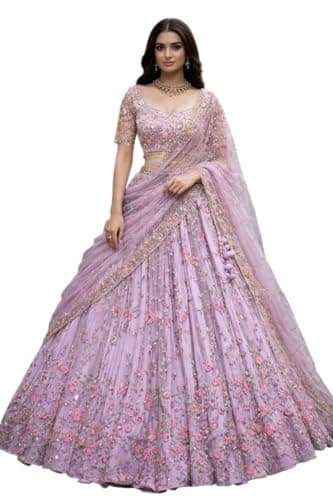 RIVETTHREAD Women’s Soft Butterfly Net Sequins Embroidered Lehenga Choli Set (A, 40)