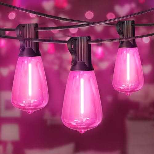 LAMPHOME 26Ft ST38 Outdoor String Lights, Pink Patio Lights, Connectable Waterproof Shatterproof LED String Lights for Outside Valentine's Day Wedding Garden Backyard Deck Porch Christmas Party Decor