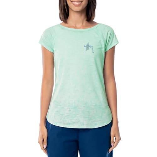 Guy Harvey Women's Poly/Rayon Slub Tee, Beach Glass/Marble Turtles,Medium