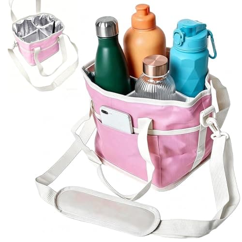 Insulated Drink Carrier for 4 Cups，4 Compartment Drink Bag with Adjustable Strap，4 Water Bottle Holder with Strap for Coffee, Travel, Outings