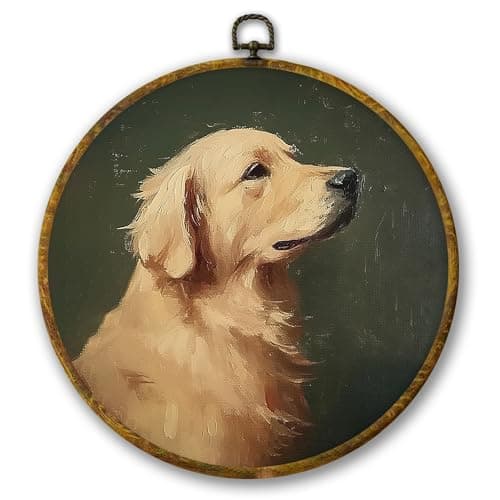 Mcehtle Vintage Golden Retriever Wall Art Decor, Moody Rustic Dog Lover Gift Framed Canvas Prints 10x10, Countryside Cottagecore Decor for Farmhouse Cabin Gallery Wall Hanging Artwork Decorations