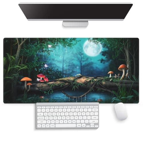 knseva Large Gaming Mouse Pad (31.5" x 15.8") - Enchanted Forest Night Mushrooms and Fairies Fairy Tale, Extra XXL Office Accessories, Premium Stitched Anti-Slip Office Desk Mat