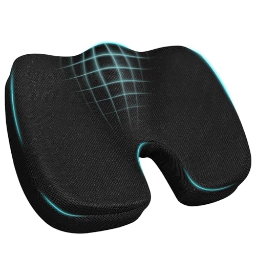 Rongyman Ergonomic Seat Cushion with Memory Foam for Office Chair, Car Seat, Sciatica & Tailbone Relief, Non-Slip Cushion,Breathable Mesh Cover, Portable Handle - Black