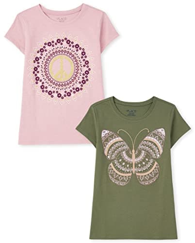 The Children's Place,Short Sleeve Graphic T-Shirt 2-Pack,Peace Sign/Butterfly,Small (5/6)