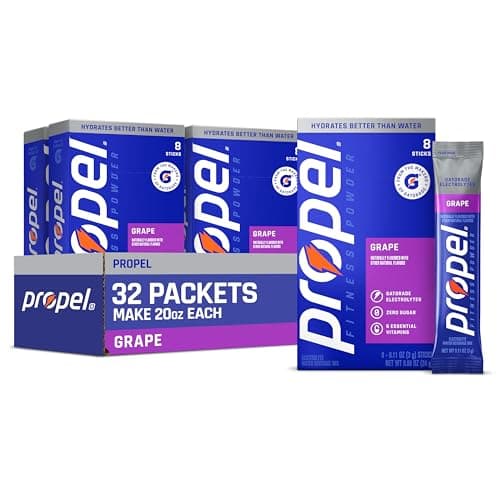 Propel Electrolyte Powder Drink Mix, Grape, (32 Servings), Zero Sugar, Enhanced Water Beverage, Gatorade Electrolytes, Vitamins, No Added Colors, No Artificial Flavors, Hydration