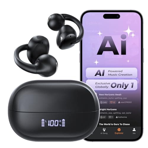 Haowolf Open Ear Bluetooth 5.4 Bone Conduction Headphones, 4 Mics Clear Calls Wireless Clip On Earbuds, 5.7g Ultra-Light, AI Music Generator, 30H Hi-Fi Stereo Playtime for Running, Black