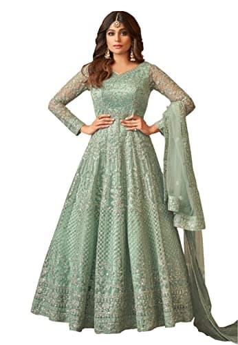 STELLACOUTURE women's designer indian wedding and party wear silk material salwar kameez in two beautiful colors 1348 (SKY BLUE, X-SMALL)