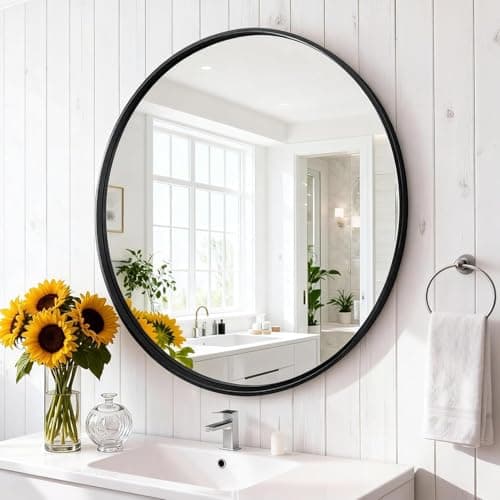 NEWBULIG Round Bathroom Mirror 20", Wall Mirror with Aluminum Alloy Thin Frame, Bathroom Mirrors for Over Sink, Bedroom, Living Room, Entryway, Black