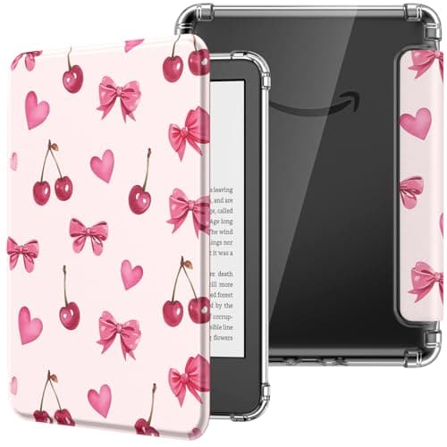 MoKo Case for 6" E-Reader(11th Generation-2024/2022),Ultra Clear Soft Flexible Transparent TPU Back Cover Light Shell with Auto Wake/Sleep for E-Reader 11th Gen 2024,Not fit BOOX & Kobo, Cherry Bow