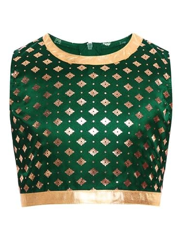 YOOJIA Girls' Indian Lehenga Choli Tank Crop Top With Glitter Flowers Sleeveless Round Neck Summer Dark Green 12 Years