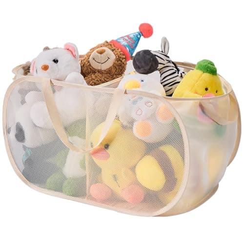 Large Toys Storage Basket Organizer Box for Kids, Boys, Girls - Foldable Toy Storage Bins with Dividers & 2 Sturdy Handles for Living Room, Bedroom, Playroom, Kidsroom (Beige, 2 Compartments)