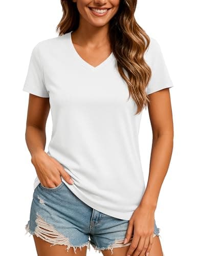 TACVASEN Women's V-Neck Workout Shirts Quick Dry Lightweight Athletic Tops Short Sleeve Dry Fit Tee for Running Gym White M