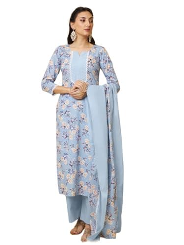 Tissu Women's Sky Blue Floral Printed Kurta with Palazzo & Dupatta (Tis-674_Blue_S)