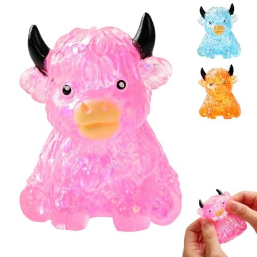 Glitter Highland Cow Squishies Fidget Toy, Cute Sensory Squeeze Toy，Soft Slow Rising Sensory Stress Relief Ball for Adults，Party Favor for Cow Lovers (Pink)