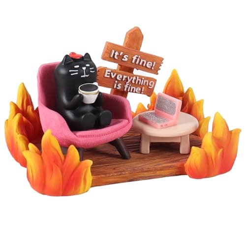 PAJH Black Cat Figurines Mothers Day Cat Gifts Birthday Gifts for Mom from Daughter Son Cat Lovers Gifts Dumpster Fire Desk Accessories