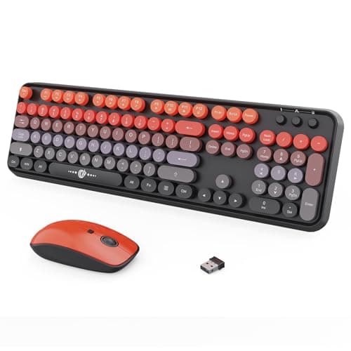 Wireless Keyboard and Mouse Combo, 2.4GHz Colorful Keyboard Cute Typewriter Full-Size Retro Creamy Keyboard and Mouse Set for Desktop Laptop PC Computer (105 Keys Red Black)