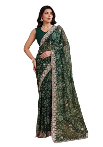Indya Green Printed Georgette Saree Set for Cocktail | Indian Ethnic Wear