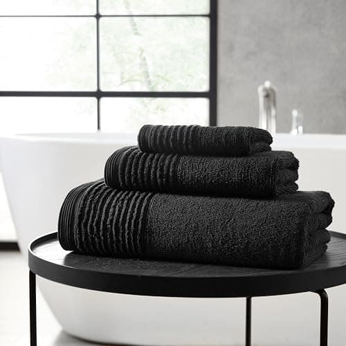 Vera Wang - Bath Towels, 100% ...Sculpted Pleat Black, 6 Piece)